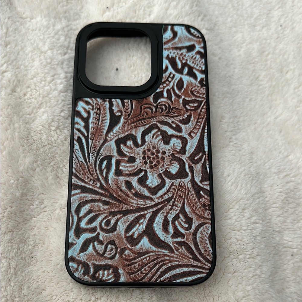Black and Brown Floral Embossed Phone Case